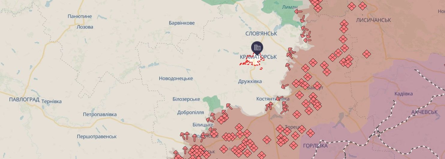 Краматорск и Дружковка на карте, источник: DeepStateMap Краматорск и Дружковка на карте, источник: DeepStateMap