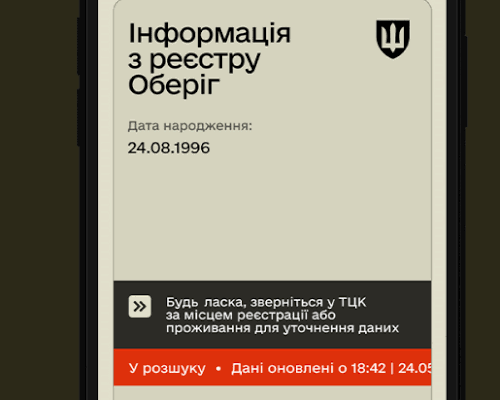 Статус "Разыскивает ТЦК и СП" в приложении "Резерв+"