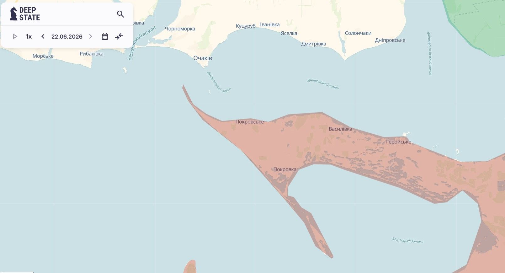 Кінбурська коса на мапі, джерело: DeepStateMap