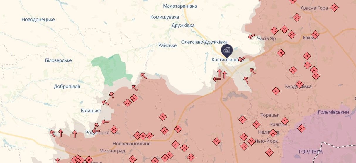 Костянтинівка на мапі, джерело: DeepStateMAP Костянтинівка на мапі, джерело: DeepStateMAP