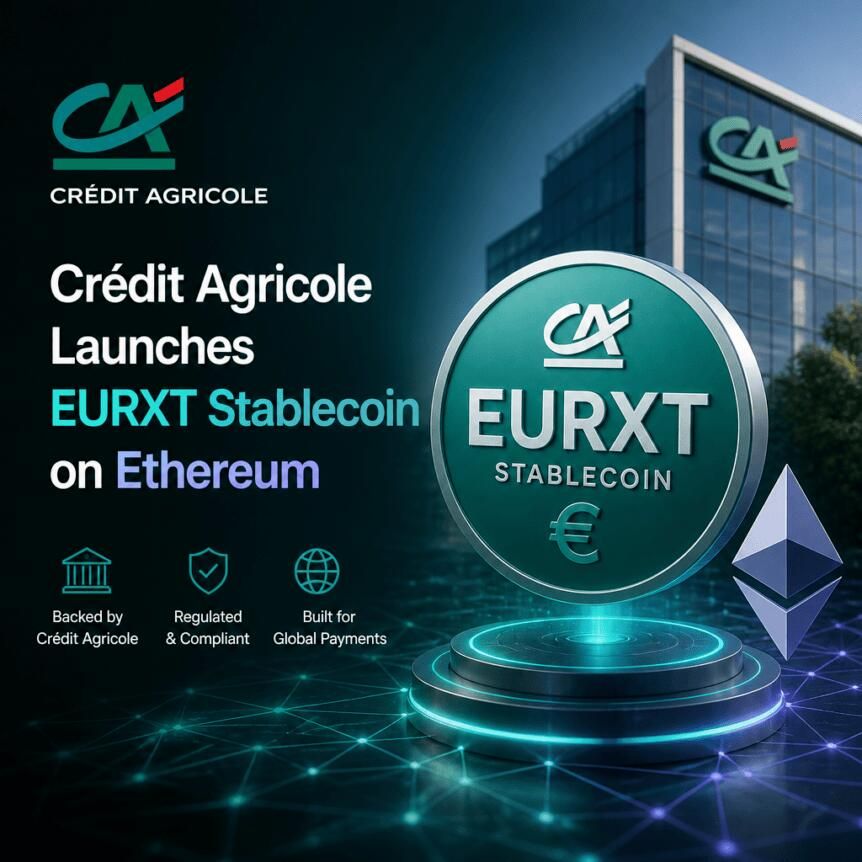 Crédit Agricole запустил стейблкоин EURXT, привязанный к евро, на блокчейне Ethereum.