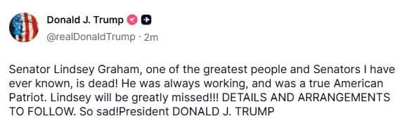 Трамп відреагував на смерть сенатора Ліндсі Грема, назвавши його одним із найвидатніших американських політиків 1