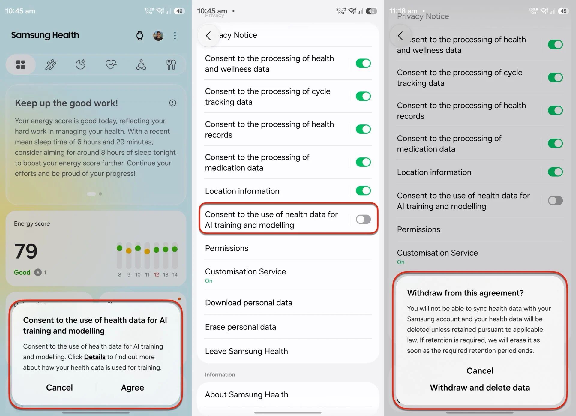 Сообщения в Samsung Health