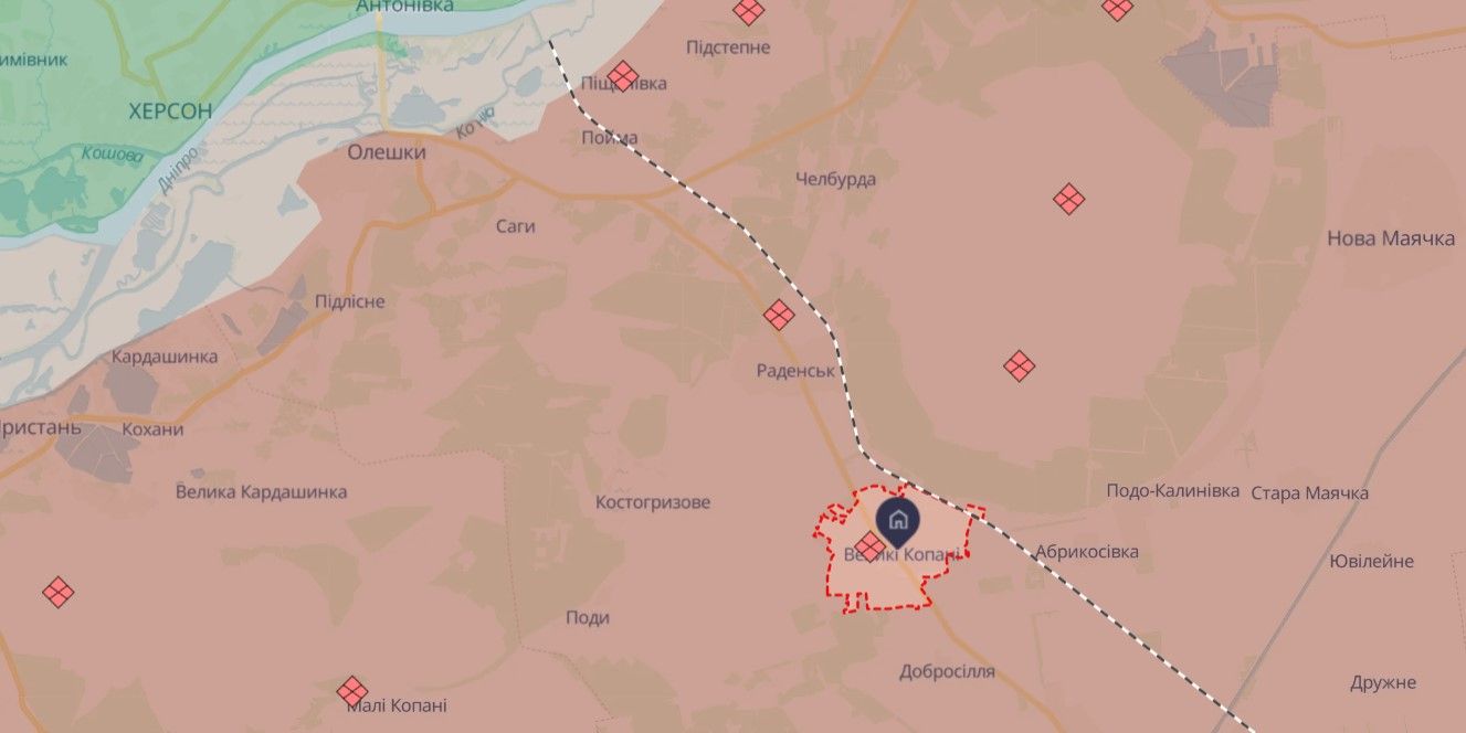 Великі Копані на мапі, джерело: DeepStateMAP