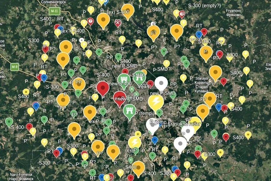 предполагаемые позиции противовоздушной обороны (ПВО) вокруг Москвы