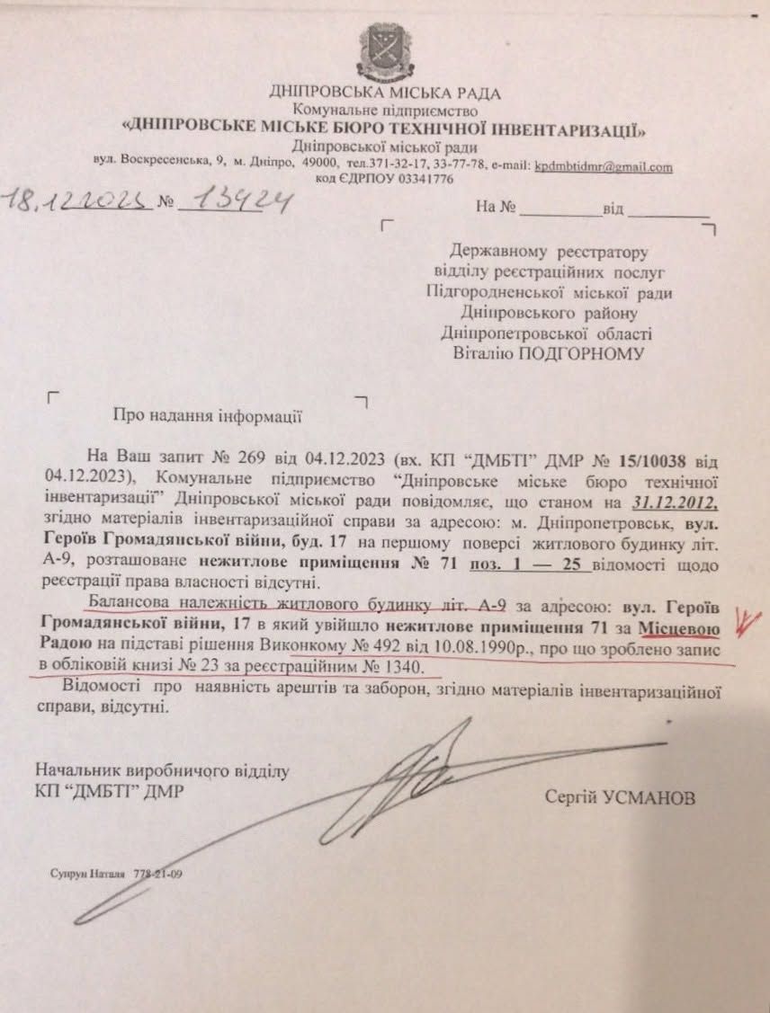 В БТИ сообщили регистратору, что помещение находится в коммунальной собственности