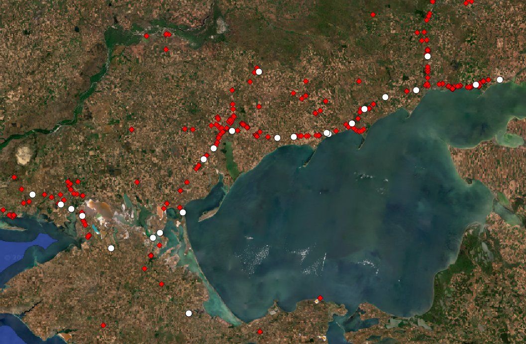 Белым цветом обозначены некоторые мосты, обстрелянные Украиной. Белым цветом обозначены некоторые мосты, обстрелянные Украиной.