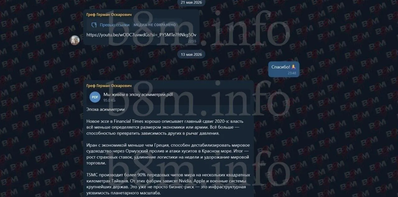 Хакеры слили переписку главы Сбербанка Грефа с духовником Путина - обсуждали сценарии завершения войны в Украине 2
