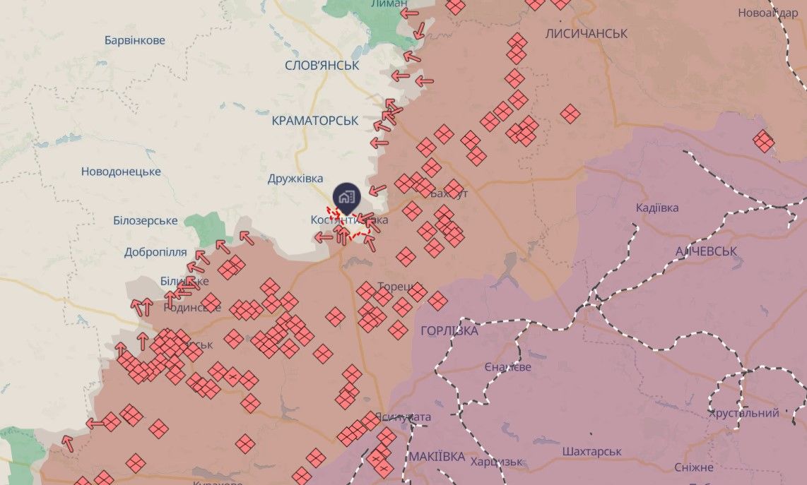 Костянтинівка на мапі, джерело: deepstate