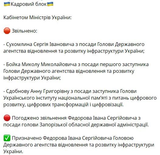 Федоров очолив Агентство відновлення, скриншот