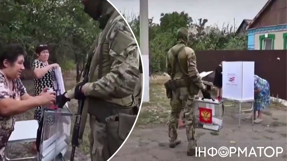 На окупованих територіях РФ проводить "вибори" під наглядом озброєних людей - у мережі з’явилися кадри