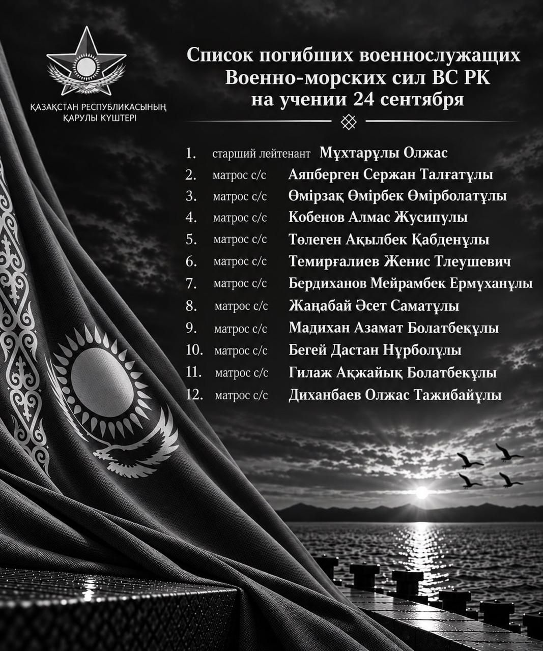 Во время учений ВМС Казахстана в Каспийском море погибли двенадцать военных Во время учений ВМС Казахстана в Каспийском море погибли двенадцать военных