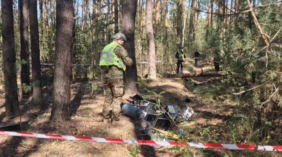 Боевая часть дрона РФ, обнаруженная в лесополосе Киева