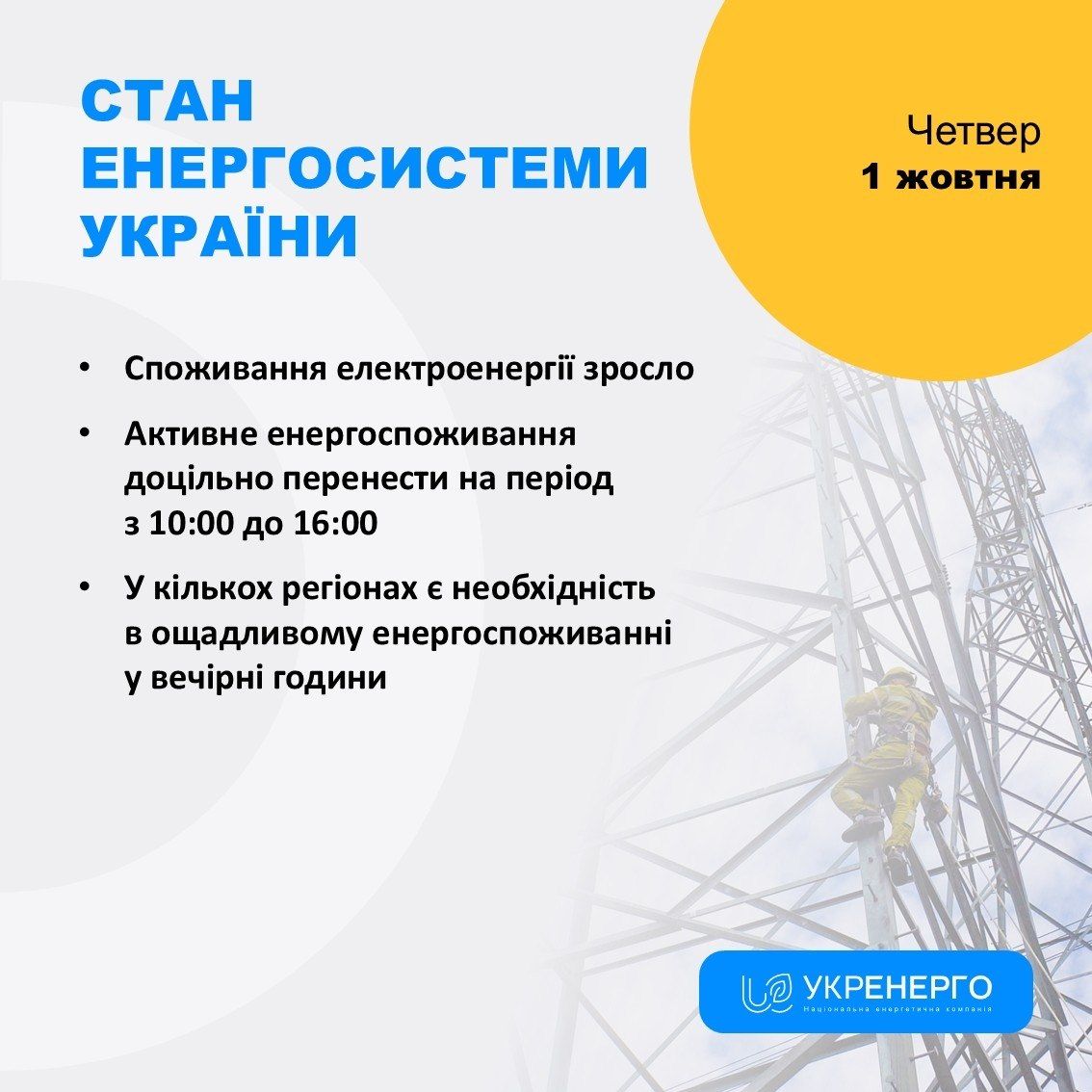 стан енергетики 1 жовтня
