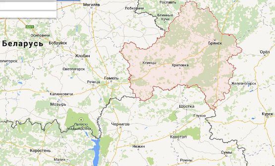Брянская область на карте Брянская область на карте