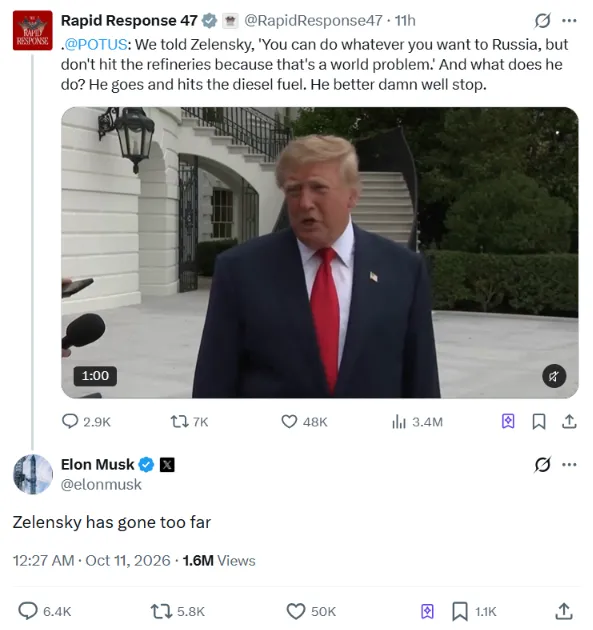 Маск поддержал Трампа по Зеленскому