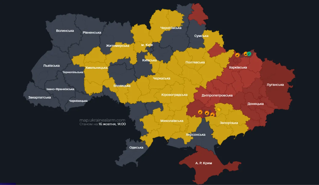 карта воздушных тревог в Украине