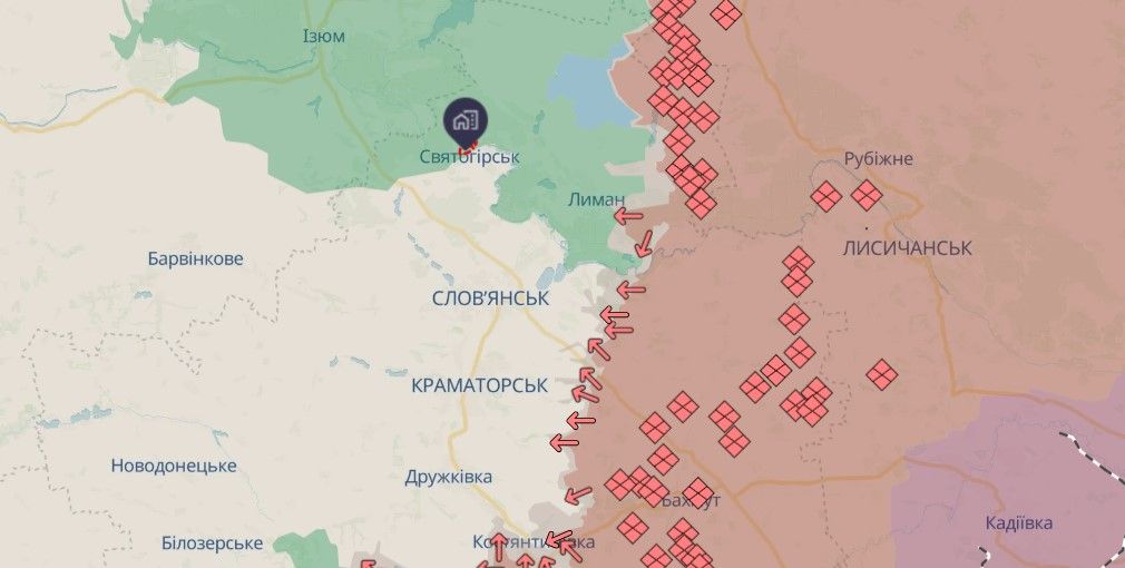 Операція також зірвала спробу російських військ охопити Лиман із півночі через район Святогірська, джерело: скриншот з сайту Операція також зірвала спробу російських військ охопити Лиман із півночі через район Святогірська, джерело: скриншот з сайту
