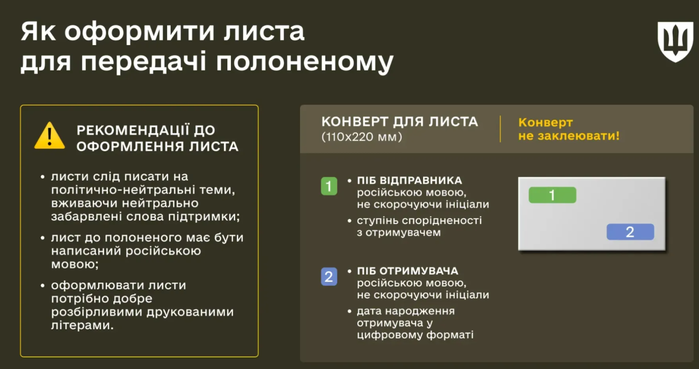 Як оформити лист військовополоненому