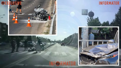 У Дніпрі на Слобожанському проспекті Mazda влетіла у мотоцикліста, постраждали і пішоходи: відео моменту ДТП