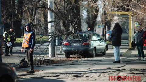 В Днепре на Леси Украинки Daewoo Lanos после столкновения с фурой Iveco снес дерево