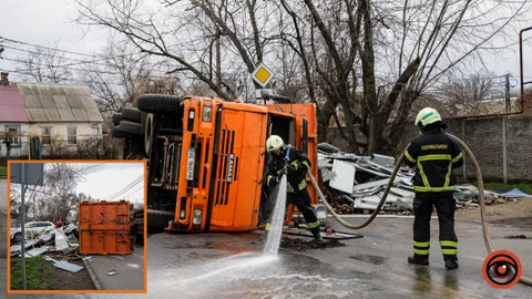 У Дніпрі на Посполитій перекинувся КамАЗ з брухтом: рух ускладнено