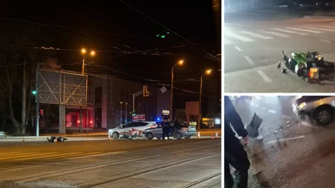 Відео моменту: у Дніпрі на проспекті Хмельницького Daewoo зіштовхнувся з мотоциклістом, постраждали 20-річний хлопець та 17-річна дівчина