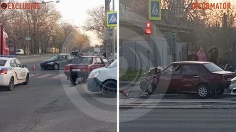 Видео момента ДТП: в Днепре на проспекте Богдана Хмельницкого ВАЗ после столкновения с Peugeot улетел в светофор