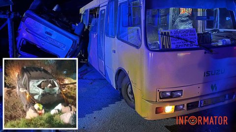 Разбитый автобус и перевернутые автомобили: недалеко от Днепра произошли 2 серьезных ДТП