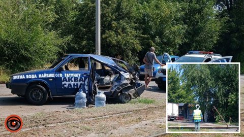 У Кам’янському нетверезий водій ВАЗ, який розвозив воду, зніс стовп: на ділянці маршруту зупинилися трамваї