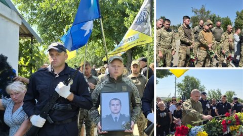В Днепропетровской области провели в последний путь 30-летнего полицейского Николая Березюка, которого в бою убил вражеский дрон