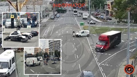 У Дніпрі на з’їзді з Нового мосту Fiat збив чоловіка на скутері: відео моменту ДТП