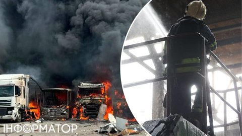 У Павлограді після атаки РФ спалахнула СТО — вогонь охопив вантажівки