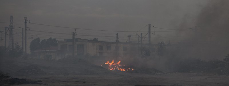 Много дыма и пожарный поезд: горит лесопосадка на Магаданской