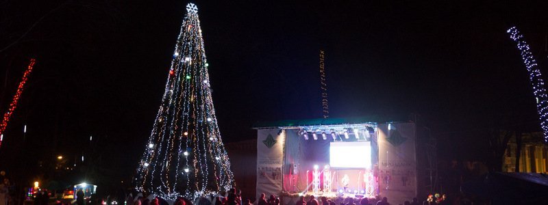 В парке Шевченко новогоднюю елку открыли с танцами и фаер-шоу