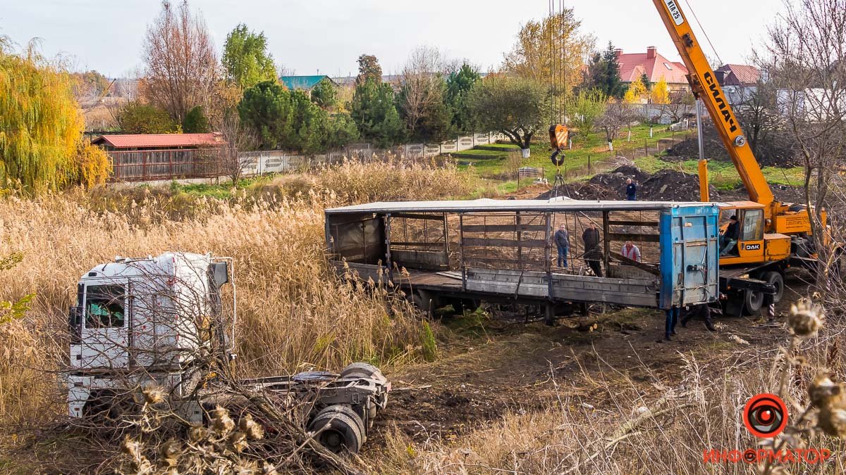 На трассе под Днепром грузовик вылетел в кювет и перевернулся: ящики с курами выпали на землю