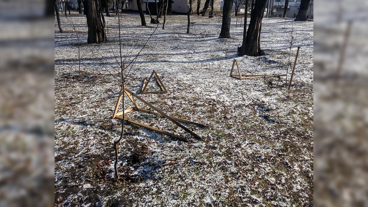В Днепре вандалы поломали качели, деревья и скамейки в парке Памяти и Примирения