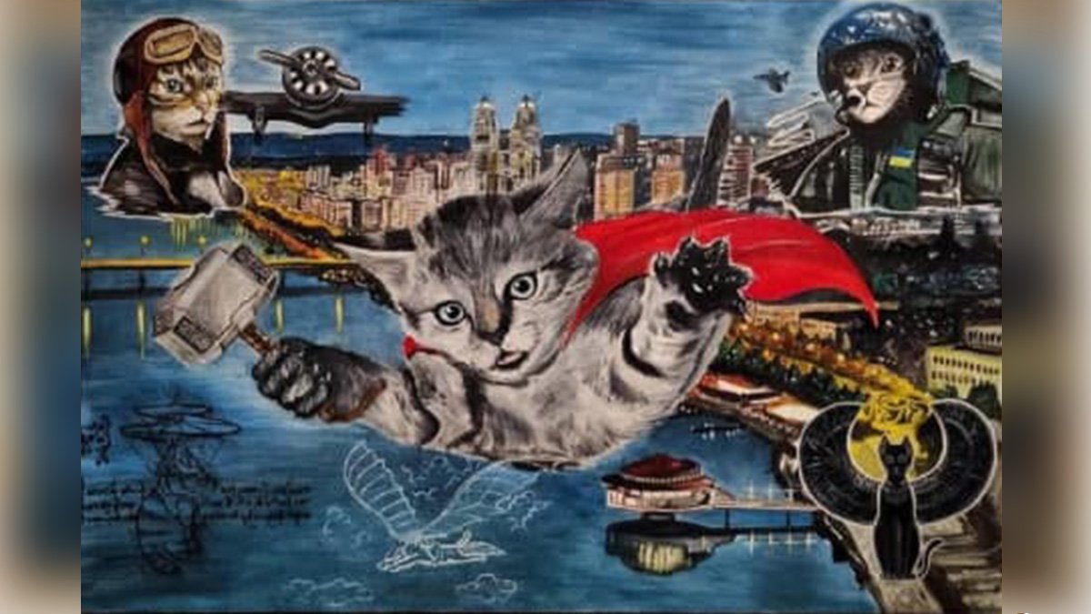 "Днепровский котопад": кот, выпавший из окна на Citroen, вдохновил художника на картину