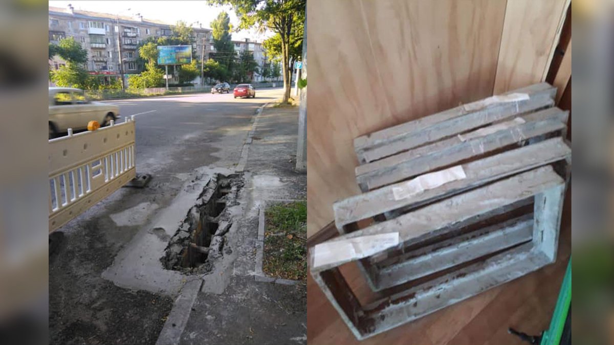 В Днепре на Гагарина новые ливневки украли из не успевшего застыть бетона