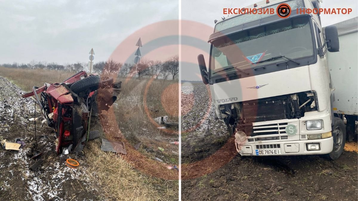 На трассе в Днепропетровской области столкнулись ВАЗ и фура: трое пострадавших