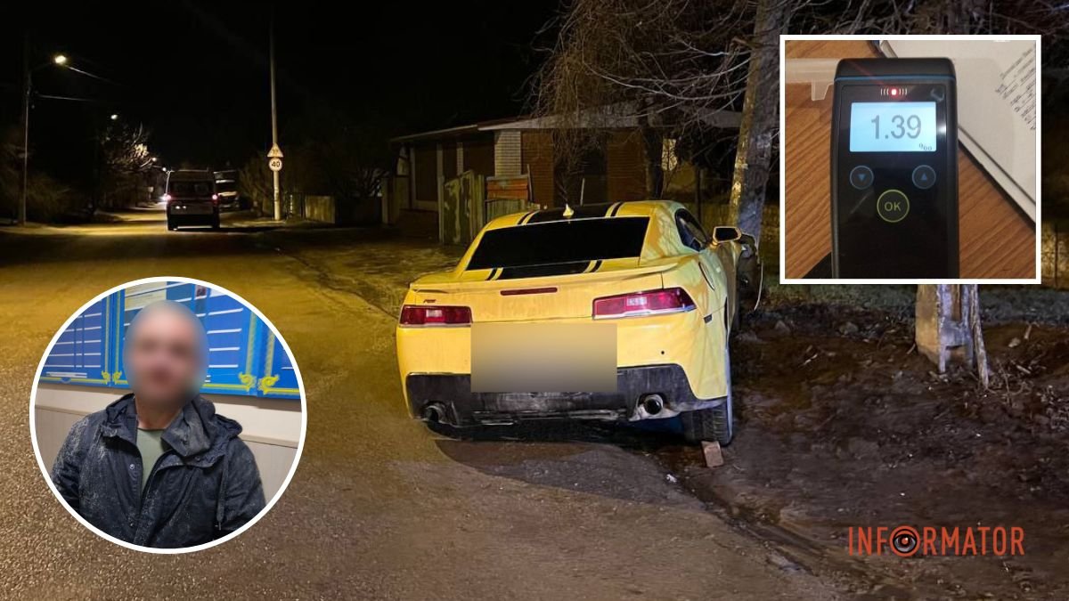 В Днепре нетрезвый водитель Chevrolet Camaro врезался в столб и пытался скрыться от полиции