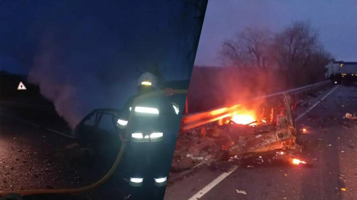 На трассе "Днепр-Николаев" ВАЗ врезался в фуру и сгорел дотла