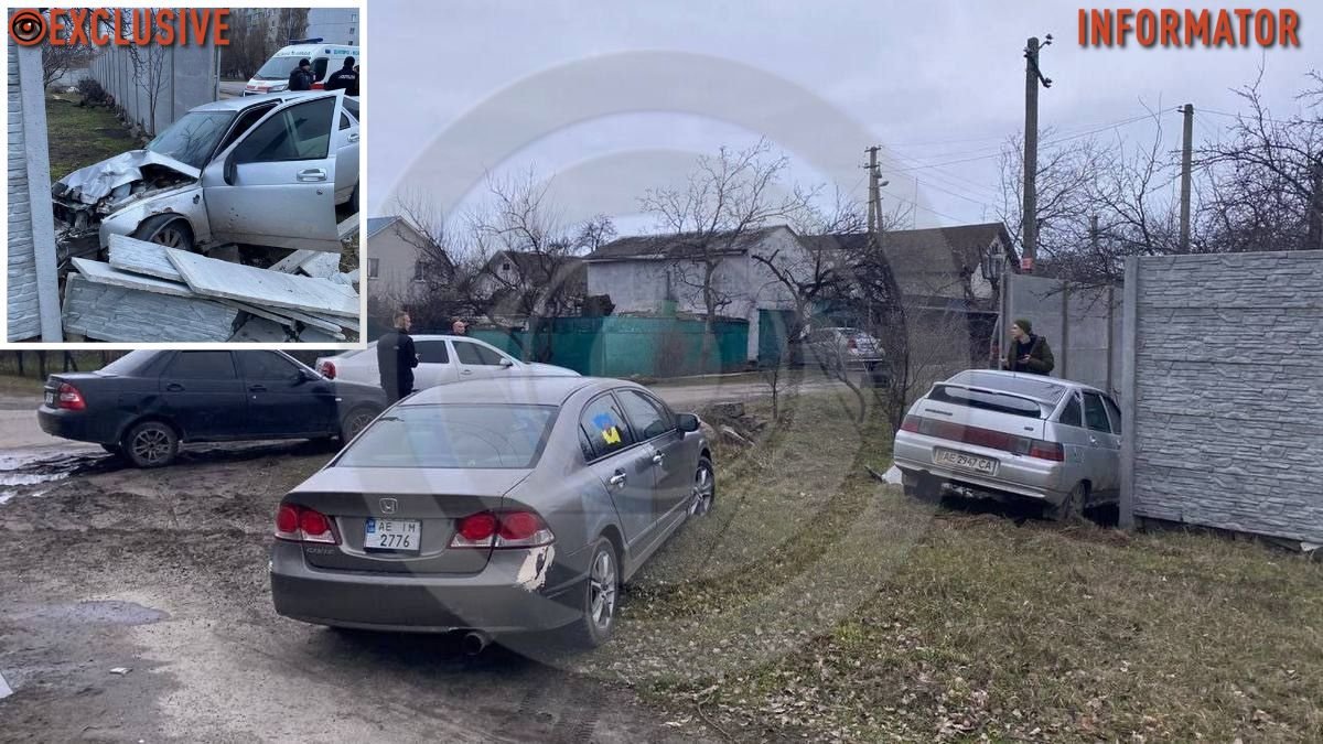 В Слобожанском водитель ВАЗ протаранил два Mitsubishi, Skoda и влетел в забор