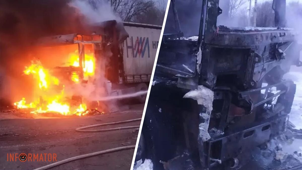 В Каменском посреди улицы сгорел грузовик Renault