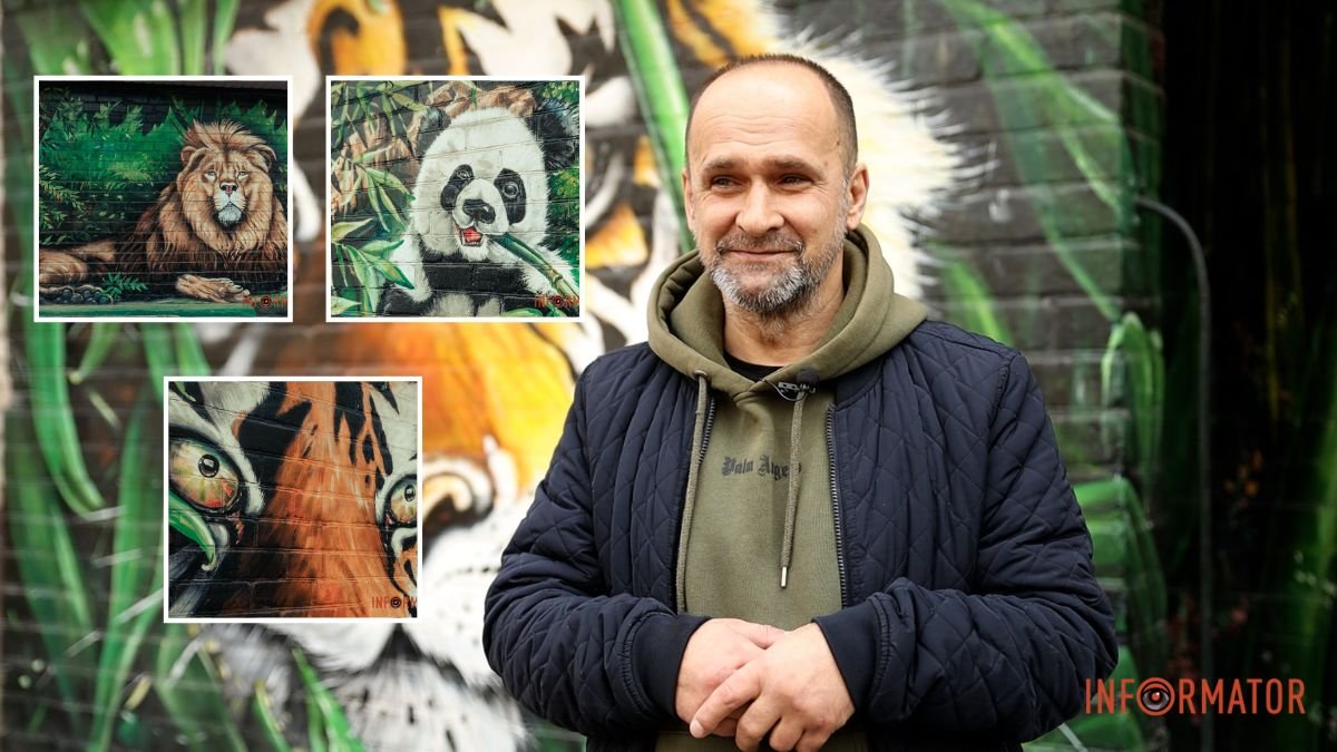 Панды, тигры и Стив Джобс: 60-летний художник из Днепра рисует муралы на домах