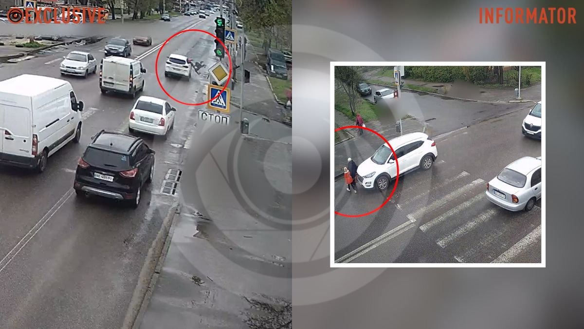 Видео момента: в Днепре на Калиновой Hyundai сбил бабушку и 9-летнюю девочку, которые переходили на ”красный" свет