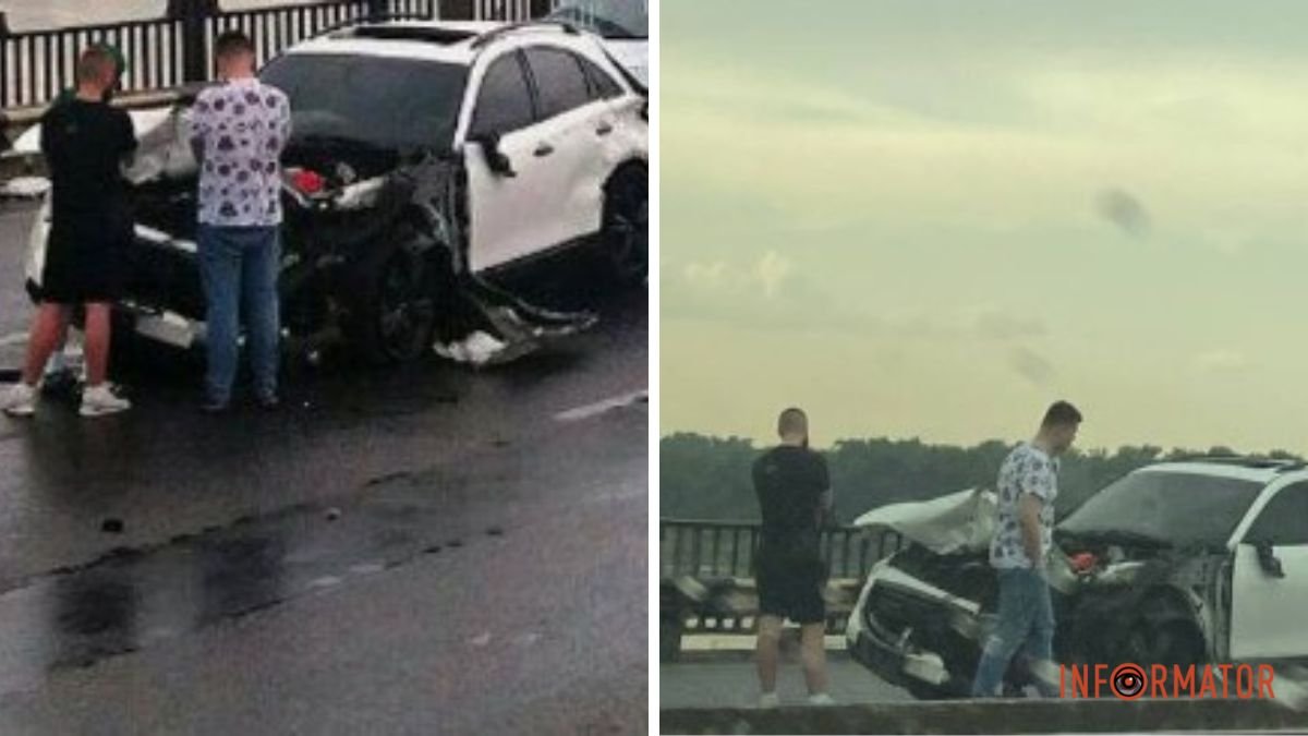 В Днепре на Кайдакском мосту Infiniti врезался в прицеп грузовика: видео момента