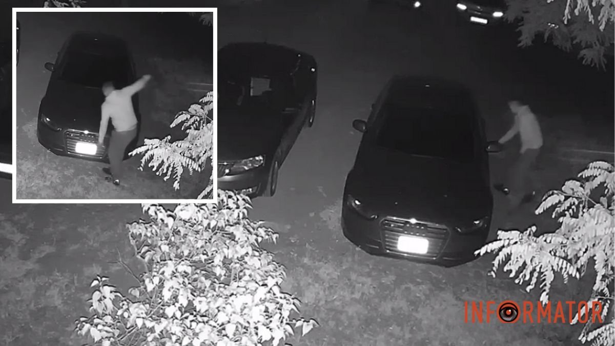 В Днепре мужчина побил топором Audi: видео с камер наблюдения
