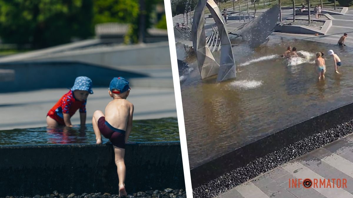 За крок від трагедії: у Дніпрі у сквері Прибережний попри заборону у фонтані купаються діти