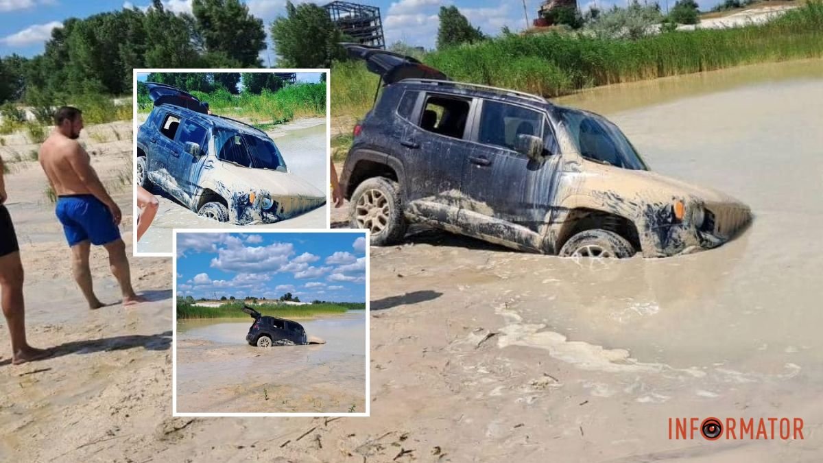 Запаркувався у водоймі: на Дніпровських "Мальдівах" Jeep застряг на пляжі